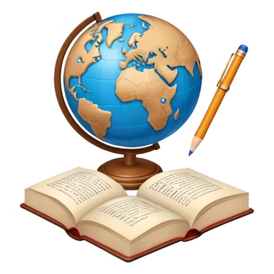 An icon featuring a globe with speech bubbles in different languages, symbolizing the study of foreign languages. The design includes a book and a pencil, representing learning and communication across cultures. Transparent background highlights the global nature of language education. sticker