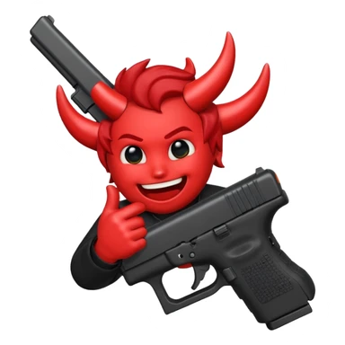 Emoji de cara de demonio con una glock 18 en la mano sticker