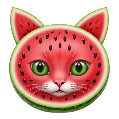 Cat watermelon- a watermelon with.   eyes and ears of a cat in the color green, like a watermelon sticker
