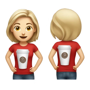 white barista girl in a red t-shirt with a cup of coffee sticker