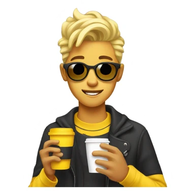Cool yellow teenager with fashionable hairstyle, holding coffee in his hand sticker