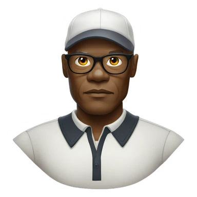 bald samuel l jackson serious wearing shirt and golf flexfit sticker
