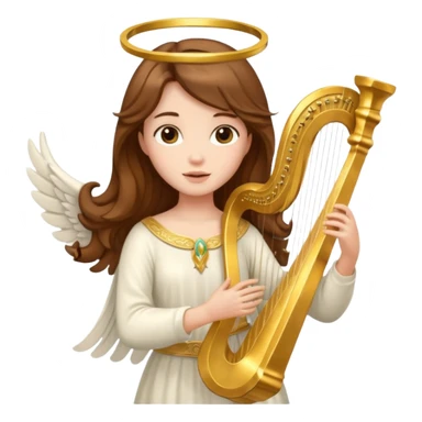 Female angel holding harp with flowing brown hair sticker
