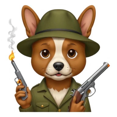 a dog smoking weed and he has a gun sticker