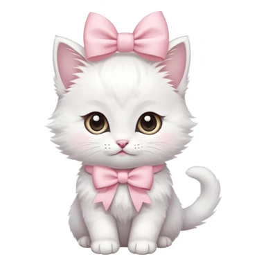cute fluffy white kitten with a light pink bow sticker