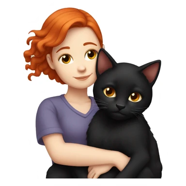 white girl red hair cuddling black cat sticker