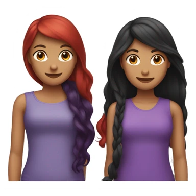 “Create an emoji with three girl friends: one with short purple-red hair, another with long black hair, and the third with long red hair.” sticker