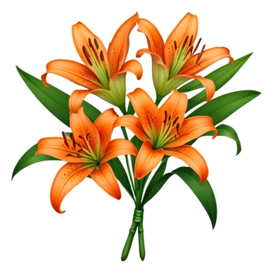 bouquet Bright Orange Oriental Lily, luxuriant, leaf, bud sticker