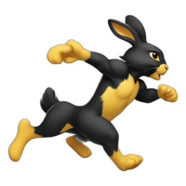 fierce looking black and yellow colored bunny running to the right sticker