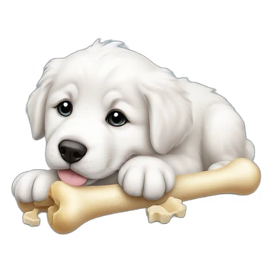 Great pyrenees puppy with a bone sticker