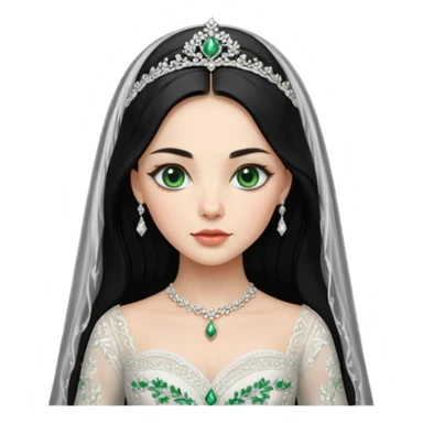 Hyper Realistic ornate ballgown long sleeve Wedding dress with diamanté on Russian bride with green eyes and long black hair with veil hyper realistic  sticker