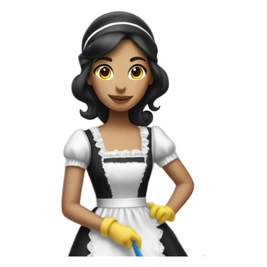 French maid in a black-and-white outfit cleaning house sticker