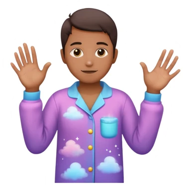 person in pajamas with magical colorful mist between hands sticker