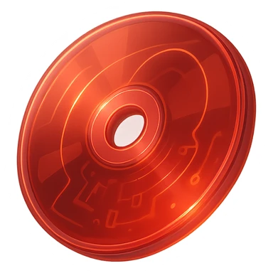A minimalist CD disc with abstract pattern, glowing effect, red color sticker