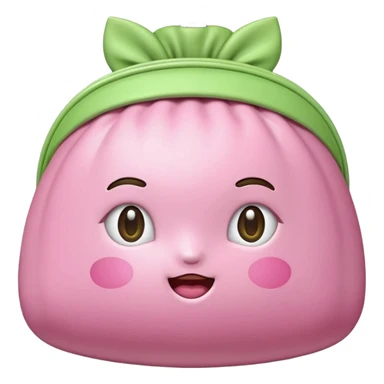 A Korean fortune pouch (bokjumeoni) in iPhone emoji style, pastel pink and light green colors, soft 3D glossy texture, centered, no outlines, transparent background. sticker