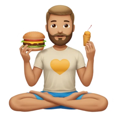caucasian man with beard, eating burger in yoga pose sticker