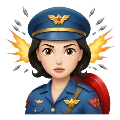 Female full confidence battle ready soldier heroically saving lives accompanied by Wonder Woman , with shelling happening all around sticker