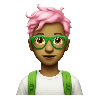 Boy with pink hair wearing green glasses and has two lollipop-like antennas on his head sticker