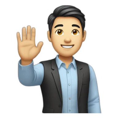 asian financial smart young deputy waves his hand sticker