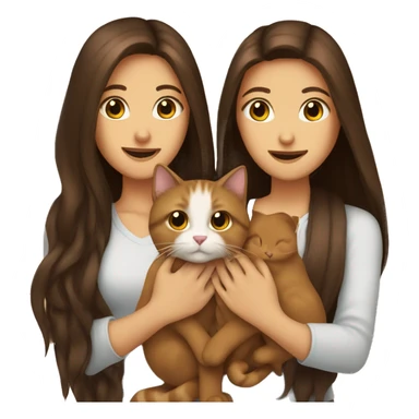 Two long hair brunettes keeping two brown cats in their hands sticker