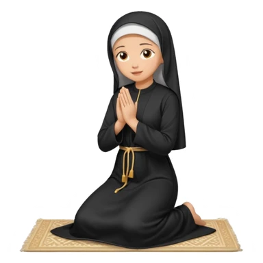 Light skin Muslim woman in plain black abaya side profile praying on prayer mat  holding up hands to god sticker