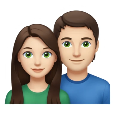 “A Polaroid-style photo of a couple with a heart of a white woman with long brunette hair and blue eyes, and a white man with short brunette hair and green eyes.” sticker