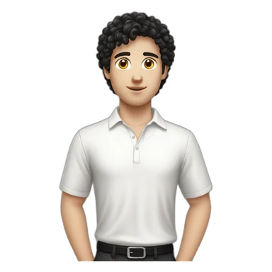 young white European guy with a white shirt and short curly black hairs sticker