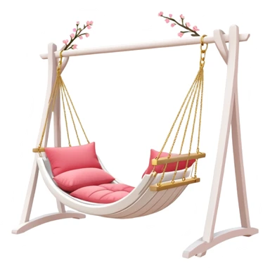 Romantic white wooden pastel-red-pink cushions hammock-swing with tiny gold flowers around sticker