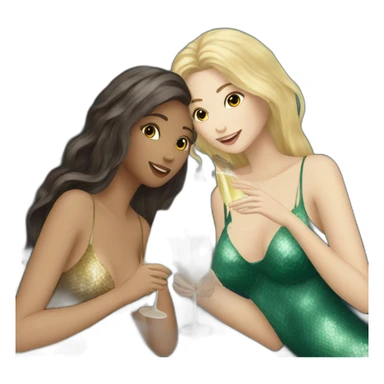 Three beautiful mermaids (two brown hair and blond one) drinking prosecco sticker