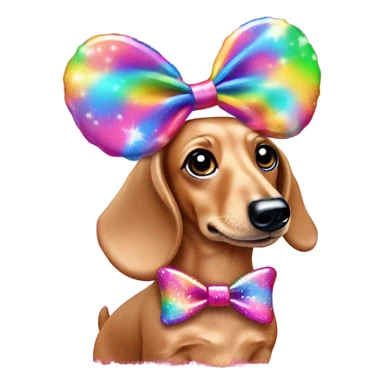 Lisa frank glitter fluffy ￼dachshund with bows on ears sticker