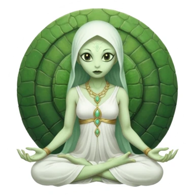 a Reptilian alien woman,in meditation, white dress like a priestess sticker