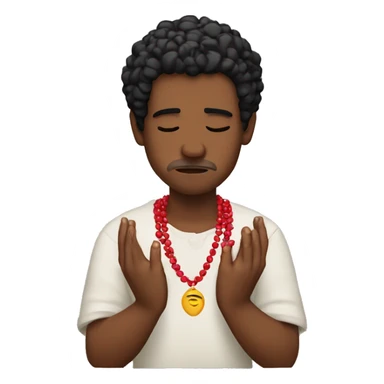 crying man with black hair praying red beads sticker