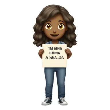 a girl standing with placard saying "IM HINA" sticker