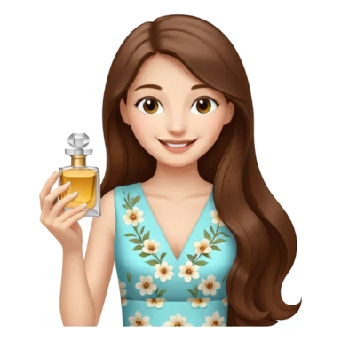 half body pretty long hair girl holding 1 parfume with smile sticker