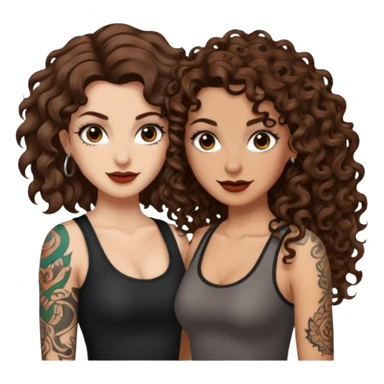 side eye duo — long wavy brown hair tattooed woman and short tight curly brown hair woman — rogue grin sticker