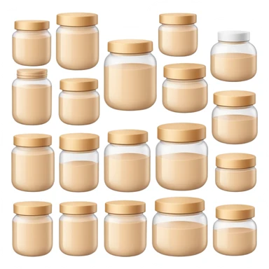 Beige care cosmetics jars Transparent, many different sticker