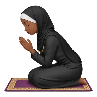 Muslim woman in black jiljab side profile praying on prayer mat  sticker