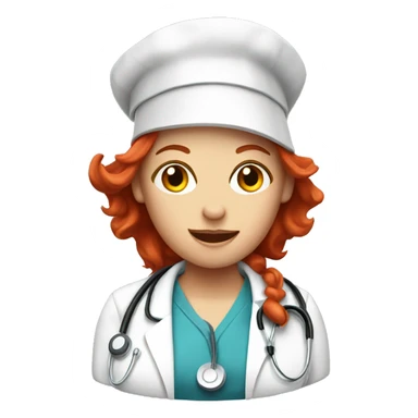 A crazy nurse with crazy hat and red hair sticker