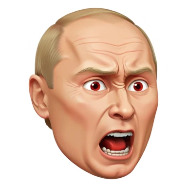 Vladimir Putin face in profile, looking sideways, screaming with intense anger, red face, furious expression sticker