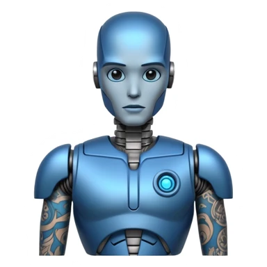 blue Tatooed robot, big many tatooes on chest, neck and face sticker