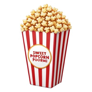 minimalist sweet popcorn emoji style, red and white popcorn box, caramel popcorn sticker