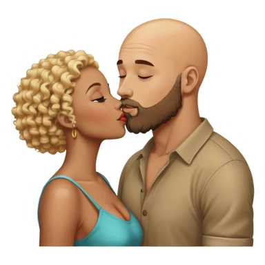 bald head man with beard kissing African woman with curly blonde hair sticker
