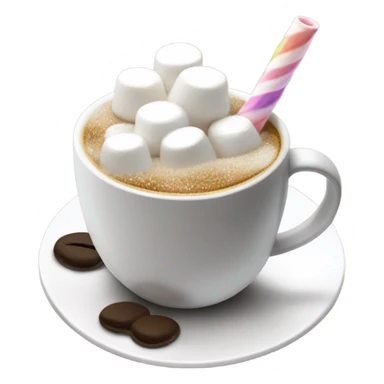 cup of coffee with marshmellows and straw sticker