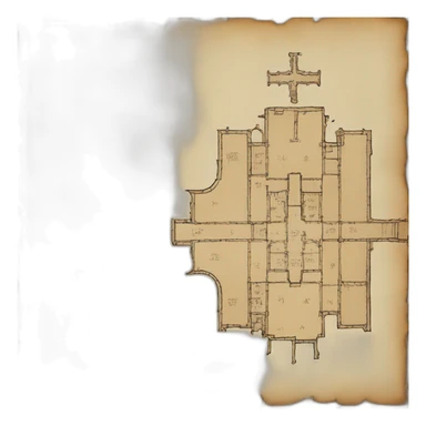 floor plan of a church, medieval, written on a scroll sticker