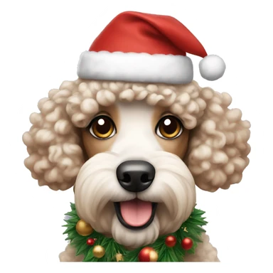 Poodle dog wearing Christmas hat  sticker