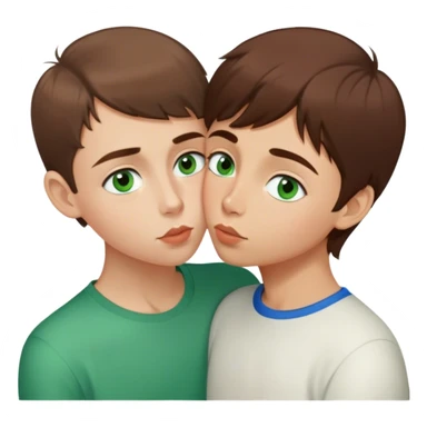 A girl with brown hair, blue eyes and thin lips kisses a Russian boy with short hair and green eyes sticker
