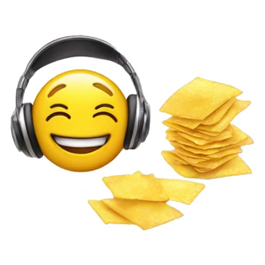 yellow smiley face with lash extensions and headphones blowing bubble gum and holding chips pack sticker