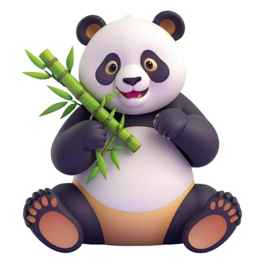 panda eating bamboo in forrest background, close up pose sticker