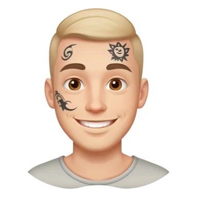 white man with small face tattoo, smiling sticker