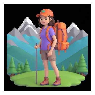 portrait of girl back packing mountains in background, close up pose sticker